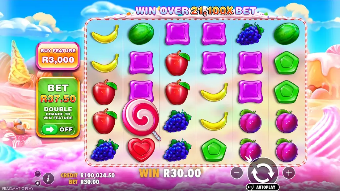 Symbols landing on a spin of Sweet Bonanza